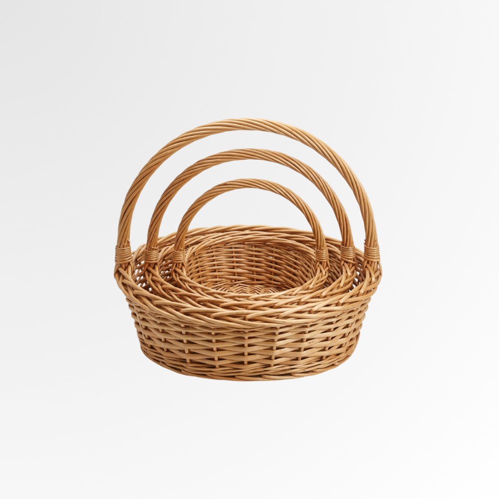 Oval Willow Baskets w/Woodchip Sides, Set of 3
